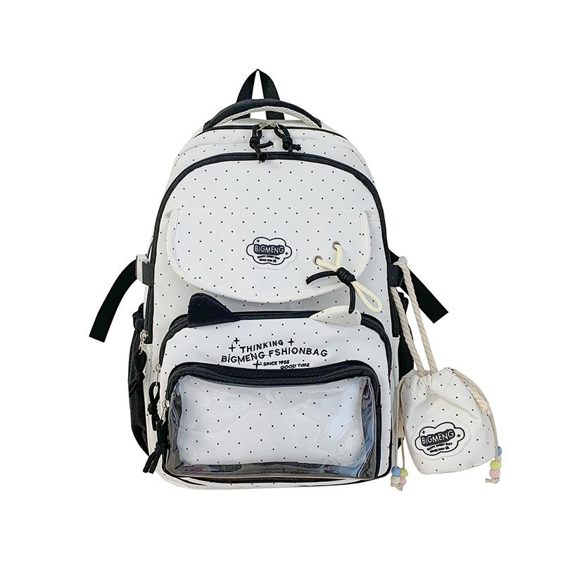 Schoolbag College Style Cute Girl Polka Dot Backpack High Value Student Daily Large Capacity Lightweight School Bag Pain Bag Backpack