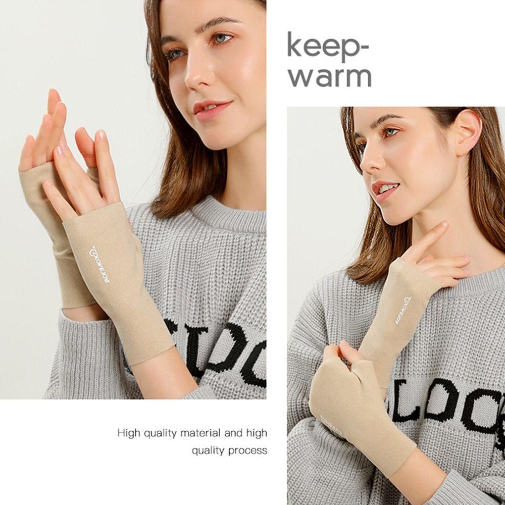 Women Thick Warmth Knitted Gloves Plush Fingerless Mittens Half-finger