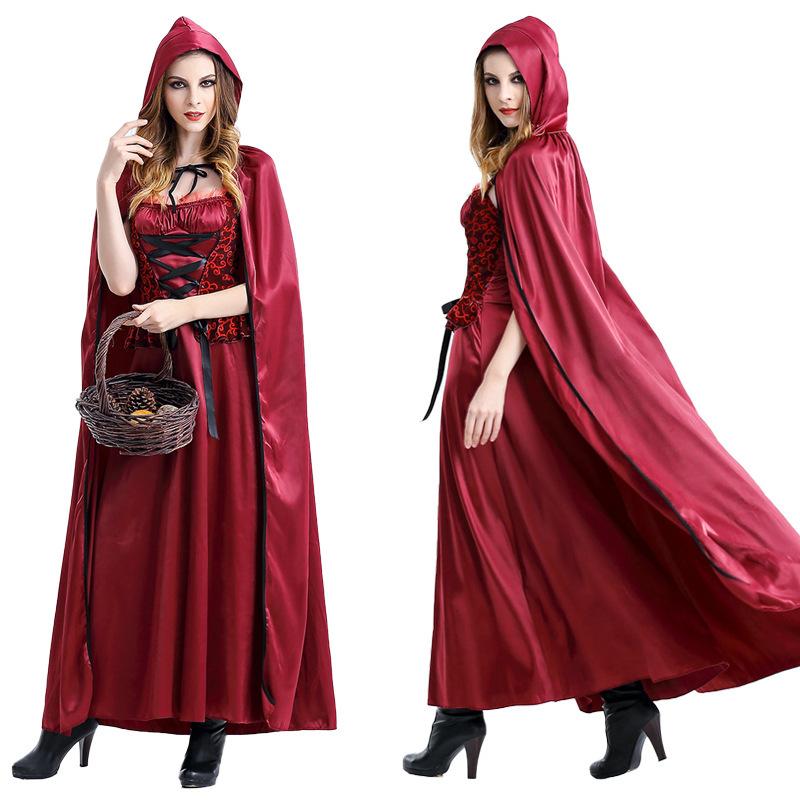 

Рождественский косплей Красная Шапочка Вампир Длинное платье Готическая королева Сценический костюм Набор платья XL бордовый