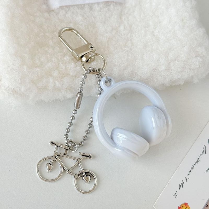 3D Headphones Keychain Bicycle Charm Keyring Phone Pendant Jewelry For Girl Women Gift Bag Decoration
