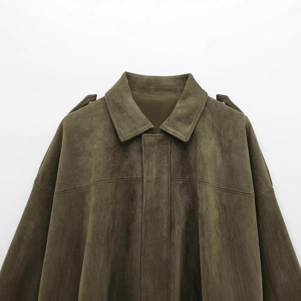 2025 Spring Bestseller: Green Suede Bomber Jacket Coat