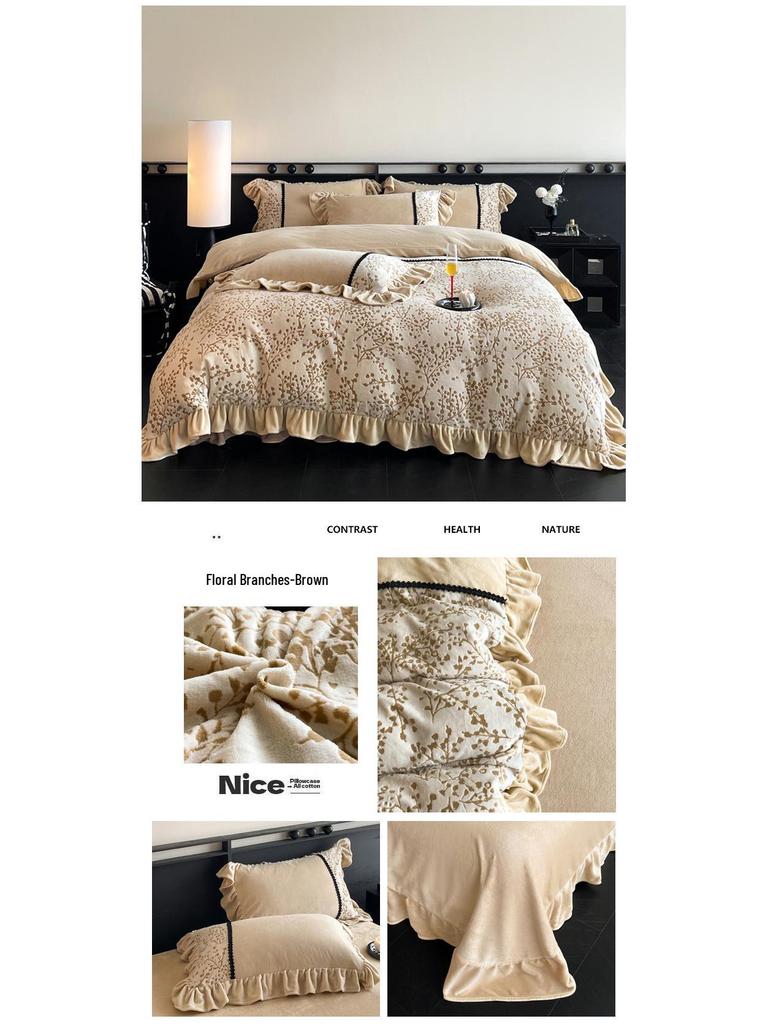 Ultra-Thick Warm Autumn/Winter Velvet Carved 4-Piece Bedding Set - Class A, Anti-Static, Ideal for Mother and Baby.