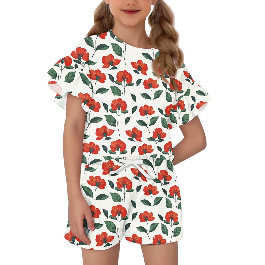 Patriotisches Kinder-Outfit - Kurzarm & Shorts 2-teiliges Set für Mädchen