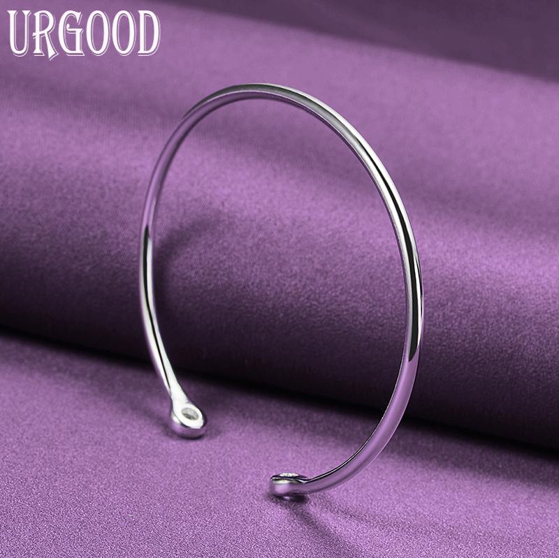 925 Sterling Silber Glatte Massive Perlen Offenes Armband Schmuck