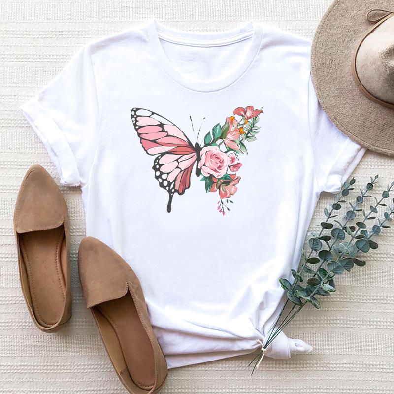 European size Clothing Women Butterfly Watercolor Trend Cute Print Short Sleeve Tee Top Fashion T Shirt Woman Female T Graphic T-shirts