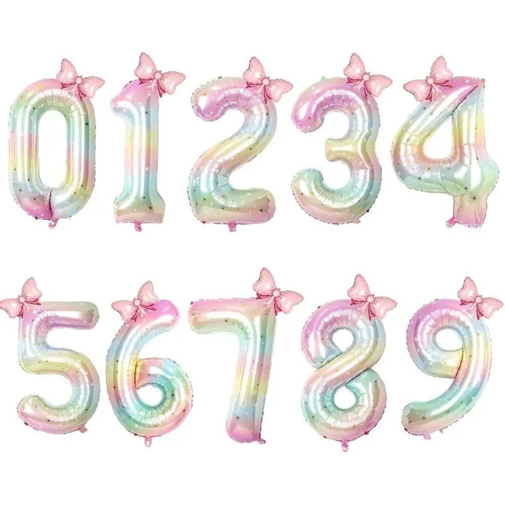 New 40Inch Birthday Number Ballons Colorful Gradient 0-9 Digit Pink Bownot Balloons Foil Helium Balloon Birthday Decorations