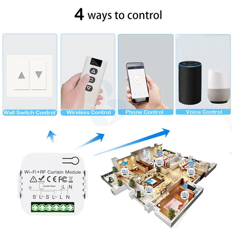 

ABJI-2X Tuya Smart Life Wifi 433Mhz Blind Curtain Switch With RF Remote For Electric Roller Shutter Control, 1RC 1RE