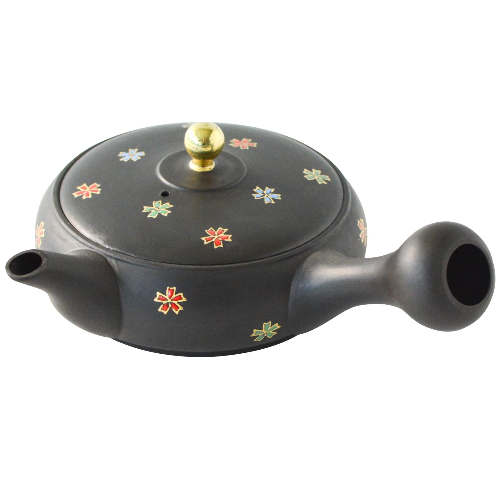 

Tokoname-yaki teapot, Sekiryugama black clay, flat, with a rhododendron pattern, approximately 160ml capacity, made in Japan, product number 275754