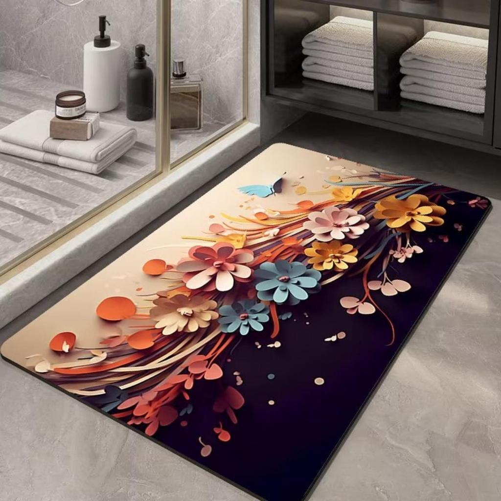 Tapete de espessamento de banheiro com impressão de diatomáceas Tapetes antiderrapantes para banheiras Tapetes para pias Tapetes para pisos laterais de banheiras Capacho para porta de chuveiros Almofada 3D de espuma de memória