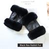 Fashionable New Sheepskin Fingerless Gloves Women's Black Leather Rabbit Fur Velvet Lined Winter Warm Short Half Finger Gloves