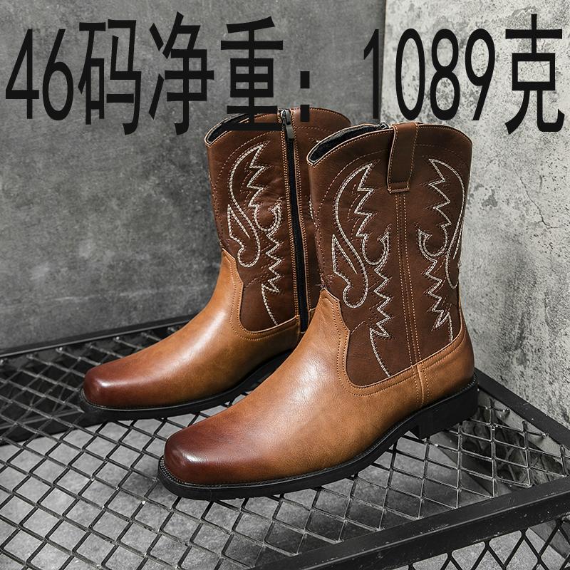 Western style cowboy leather boots embroidered long leather shoes high top British style riding boots