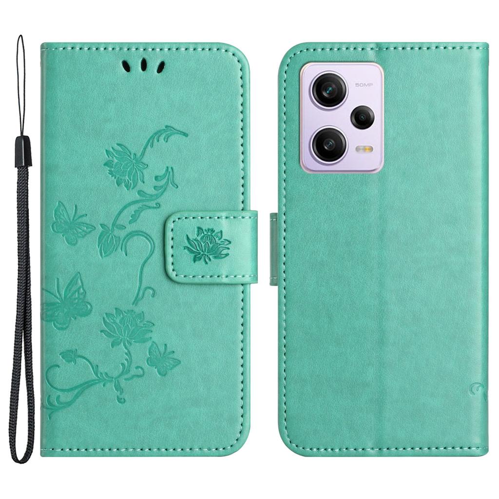 Shockproof Phone Case For Xiaomi Redmi Note 12 Pro+ 5G,PU Leather Phone Cover with Imprinted Butterfly Flower Pattern and Stand Wallet