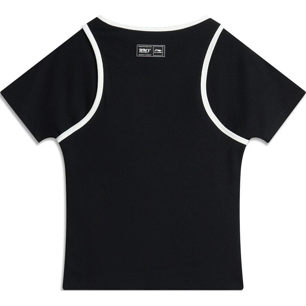 Li-Ning Sports Trend Series Color Block Round Neck Comfortable Breathable Fitted Short Sleeve T-Shirt Women T-Shirts Black AHSU756-2