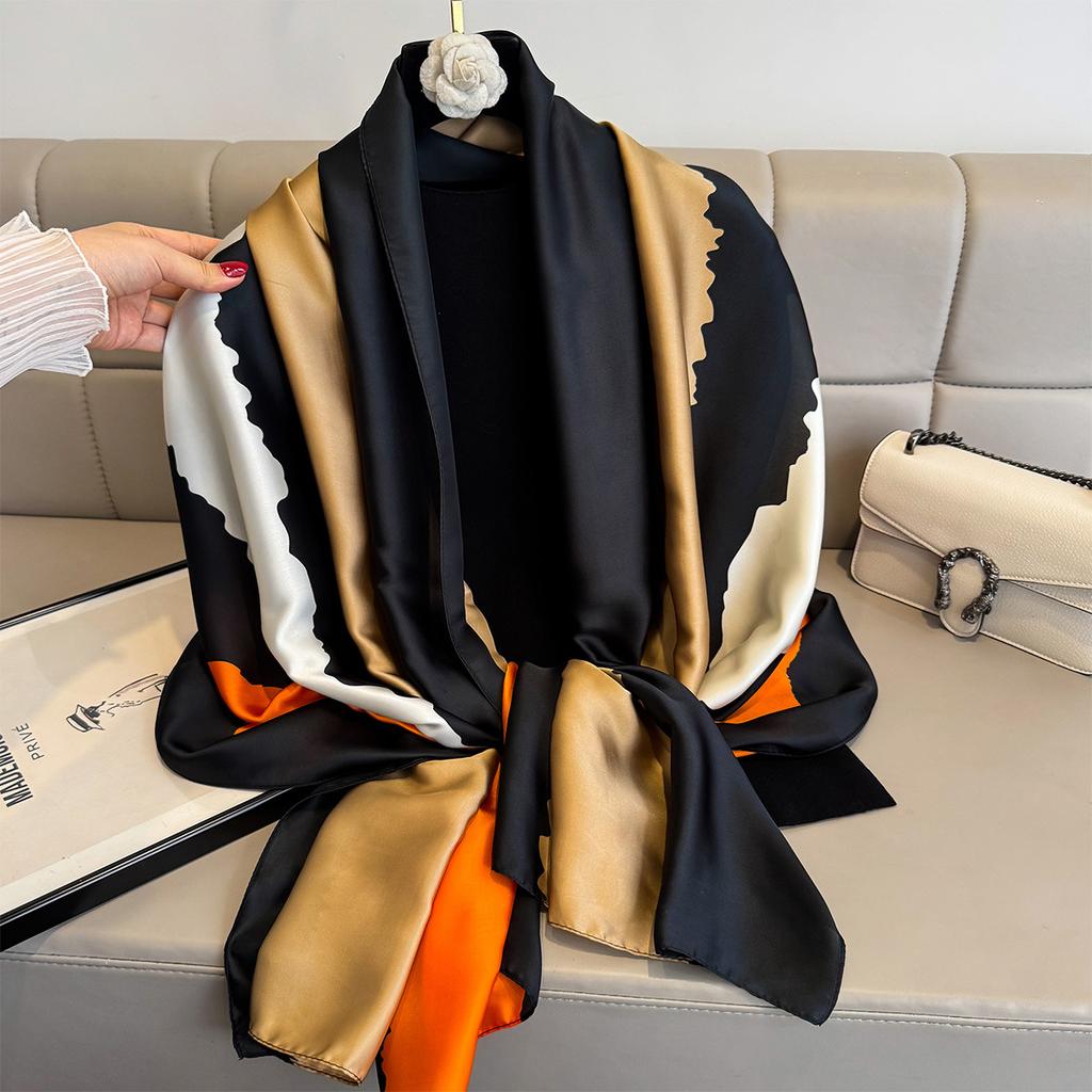 New Simple Contrasting Color Fashion Scarf Simulation Silk Sunscreen Silk Scarf Beach Towel Soft Neck Protection Tide