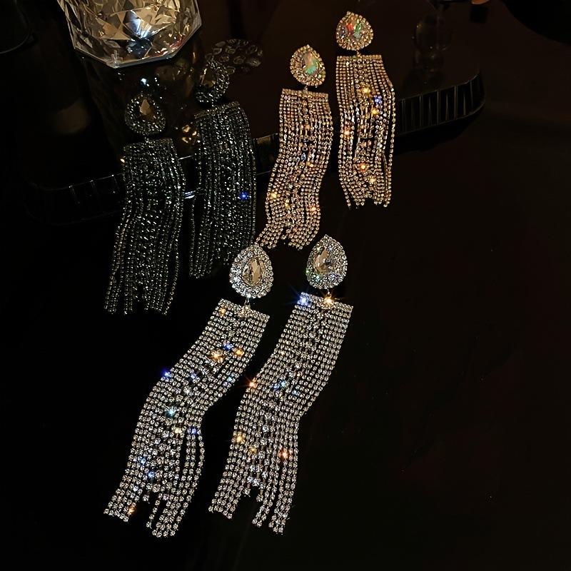 2PC Women's Fashion Copper Inlaid Claw Chain Exaggerated Water Drop Earrings Zircon Suitable for Date, Party, Festival Gifts-46