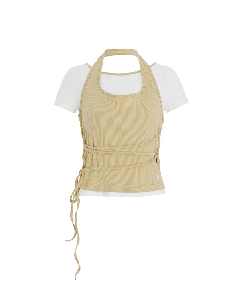 Sekeondeusolteu Strap Layered Ribbed Halter Neck T-Shirt (Yuja Salt)