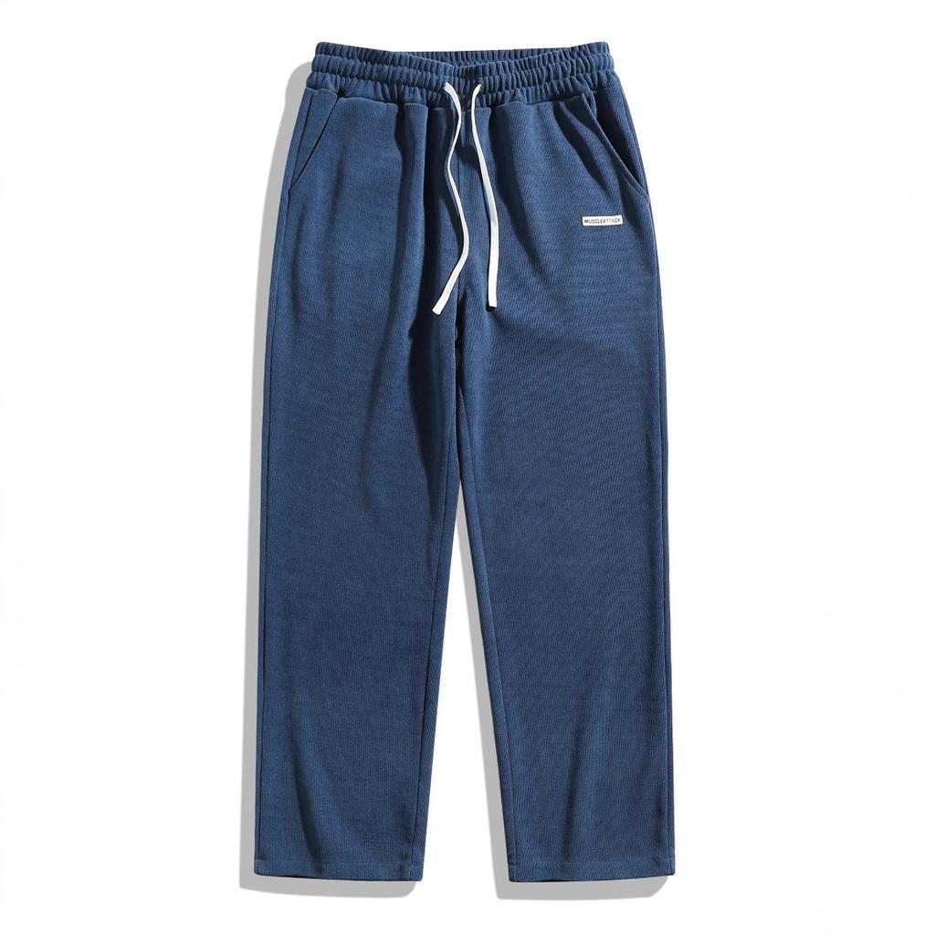 Men's Corduroy Casual Pants Joggers Cargo Pants Drawstring Elastic Waist Baggy Sweatpants with Pockets Fall Winter Straight Leg Trousers for Male