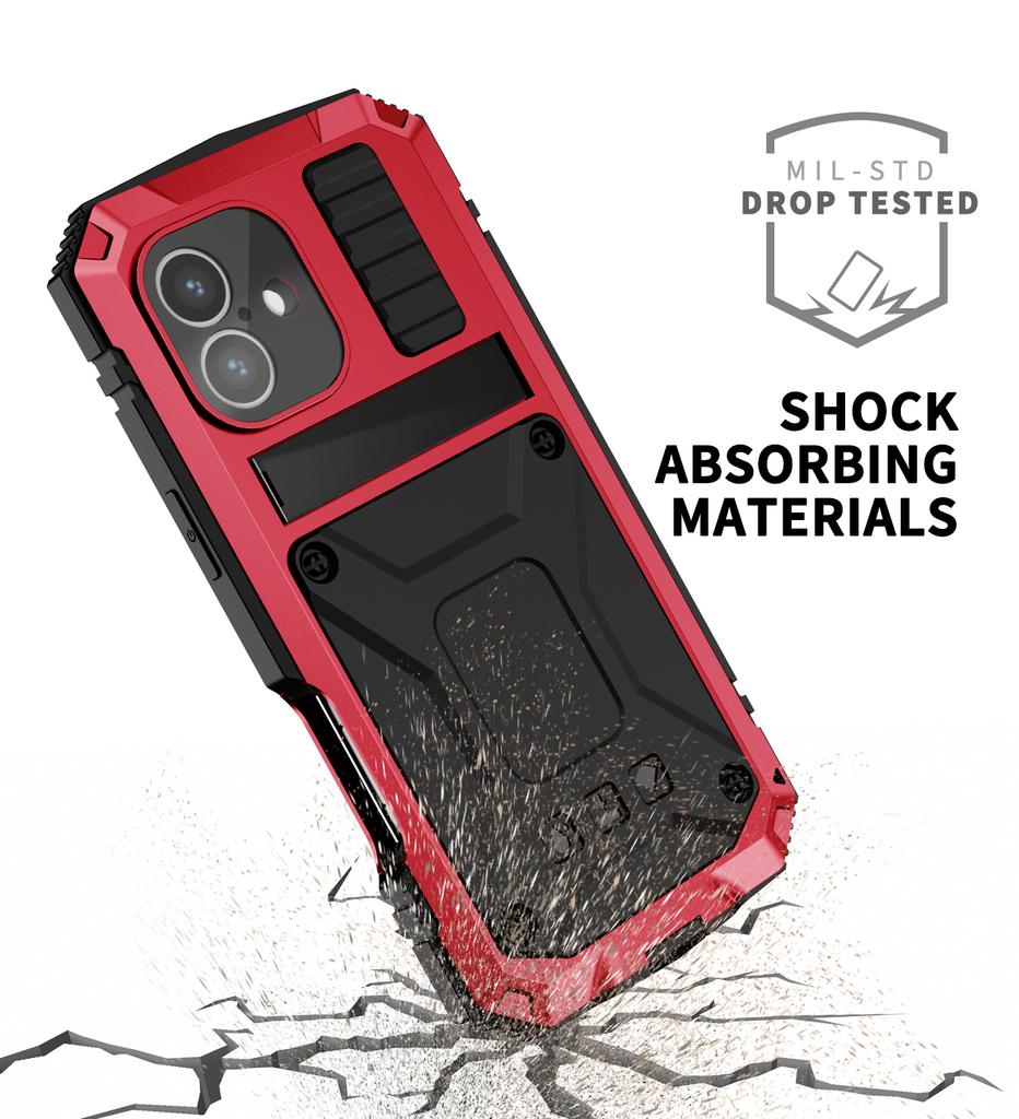 For iPhone 16e 16 Pro Max iPhone 16 Plus 16 Pro Case Full-Body Rugged Armor Shockproof Protective Kickstand Aluminum Metal Cover