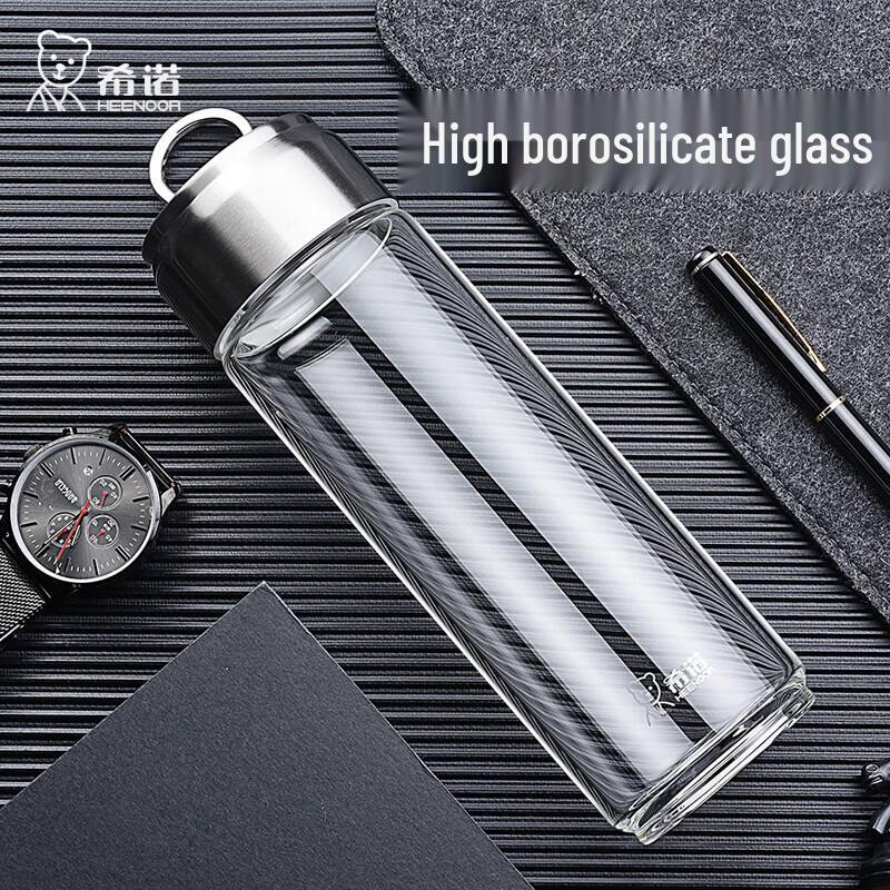 HEENOOR Portable Single-Layer Glass Water Bottle with Handle
