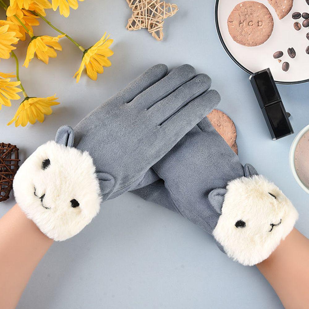 Ski Point Finger Cycling Plus Fleece Women Gloves Suede Korean Style Mittens Gloves
