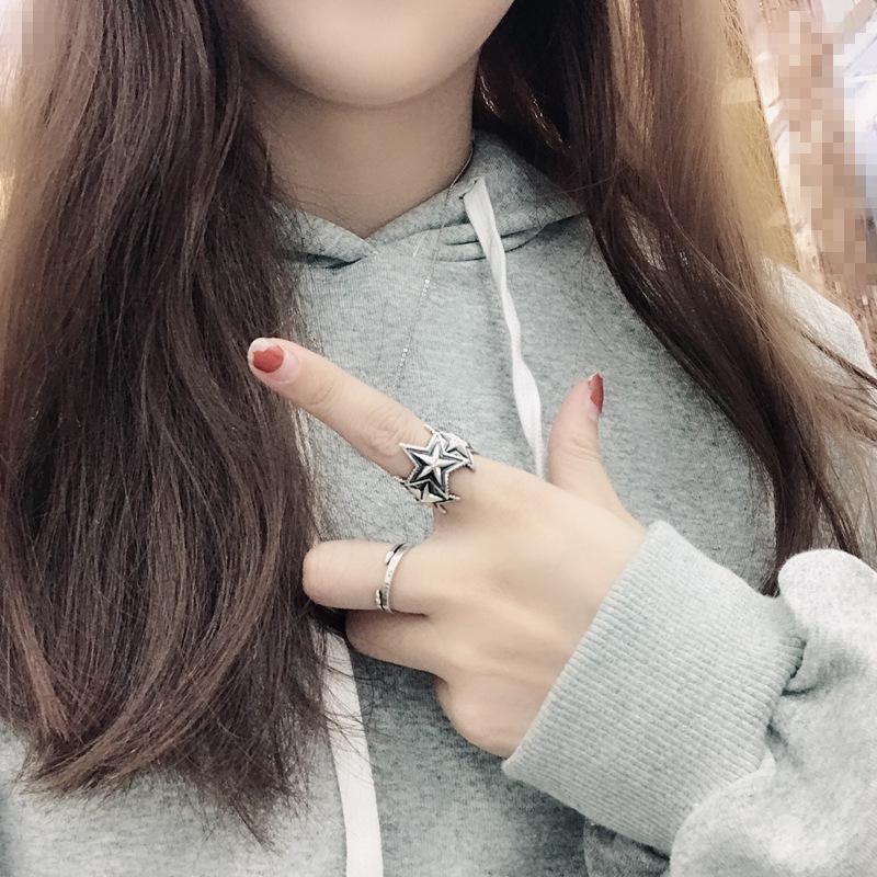 925 Sterling Silver Retro Star Adjustable Ring - Unisex Trendy Accessory