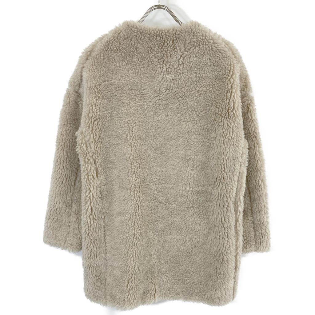 TICCA TBBA-032 Beige Wool Fur Collarless Coat Coat F beigeUsed