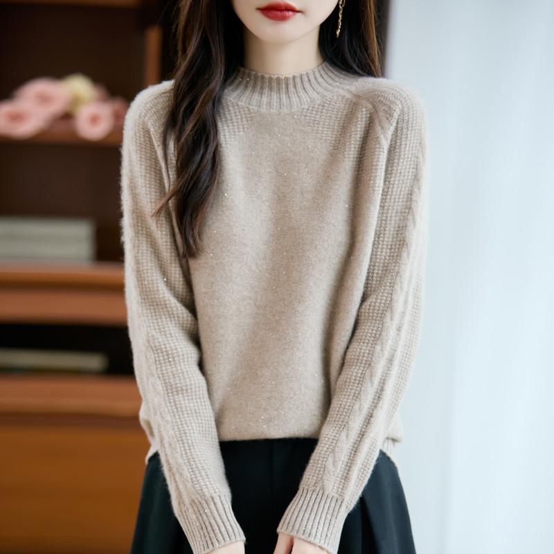 Damen Kaschmirpullover Qinghe Kaschmir 30% Kaschmir 70% Wolle Herbst- und Winterpullover warm und modisch