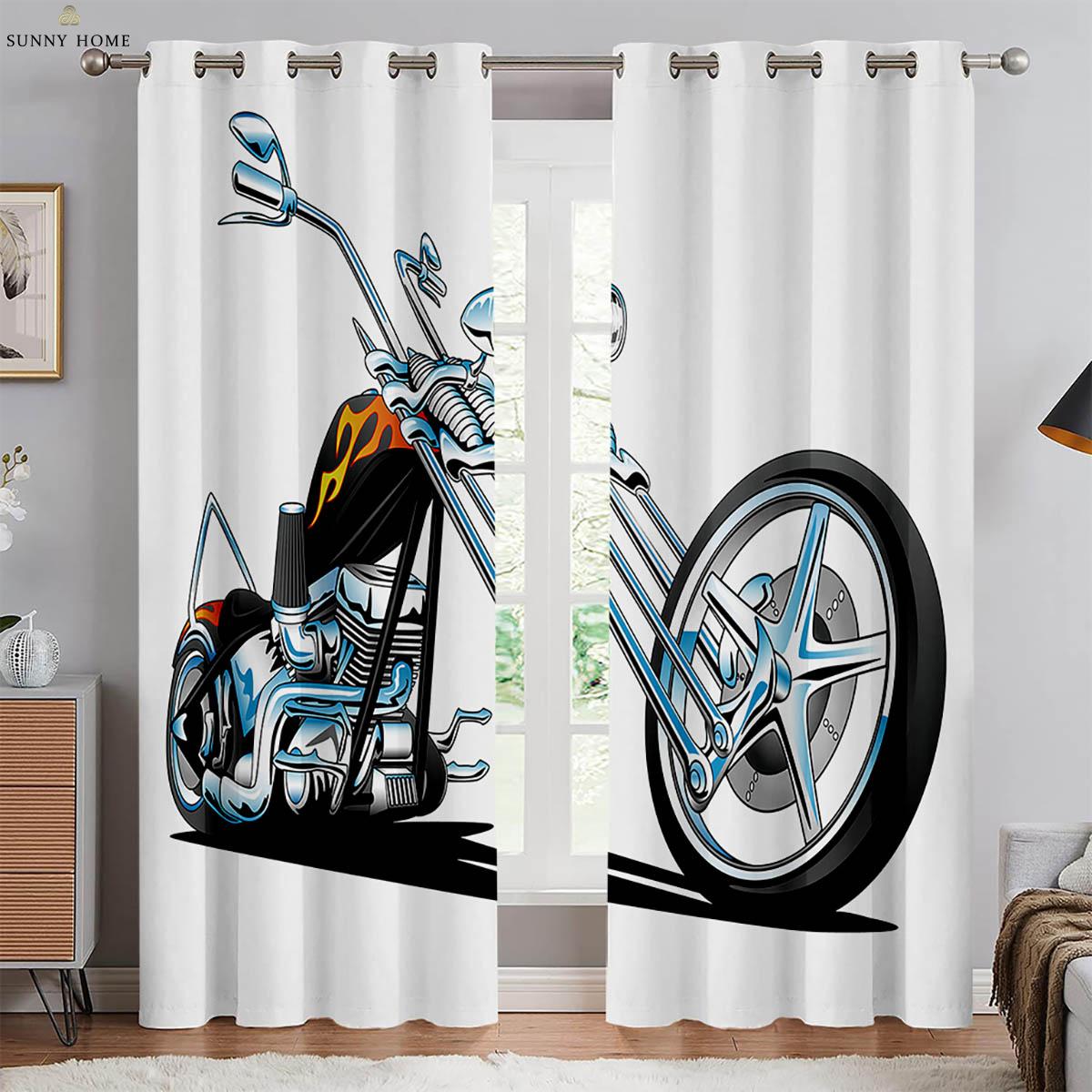 

Крутые шторы с изображением мотоцикла на 3D-принте, 100% полиэстер, для спальни, гостиной, кухни, клуба, оконные украшения, шторы, 2 шт. W50xH140(CM)x2PCS&Grommet Top