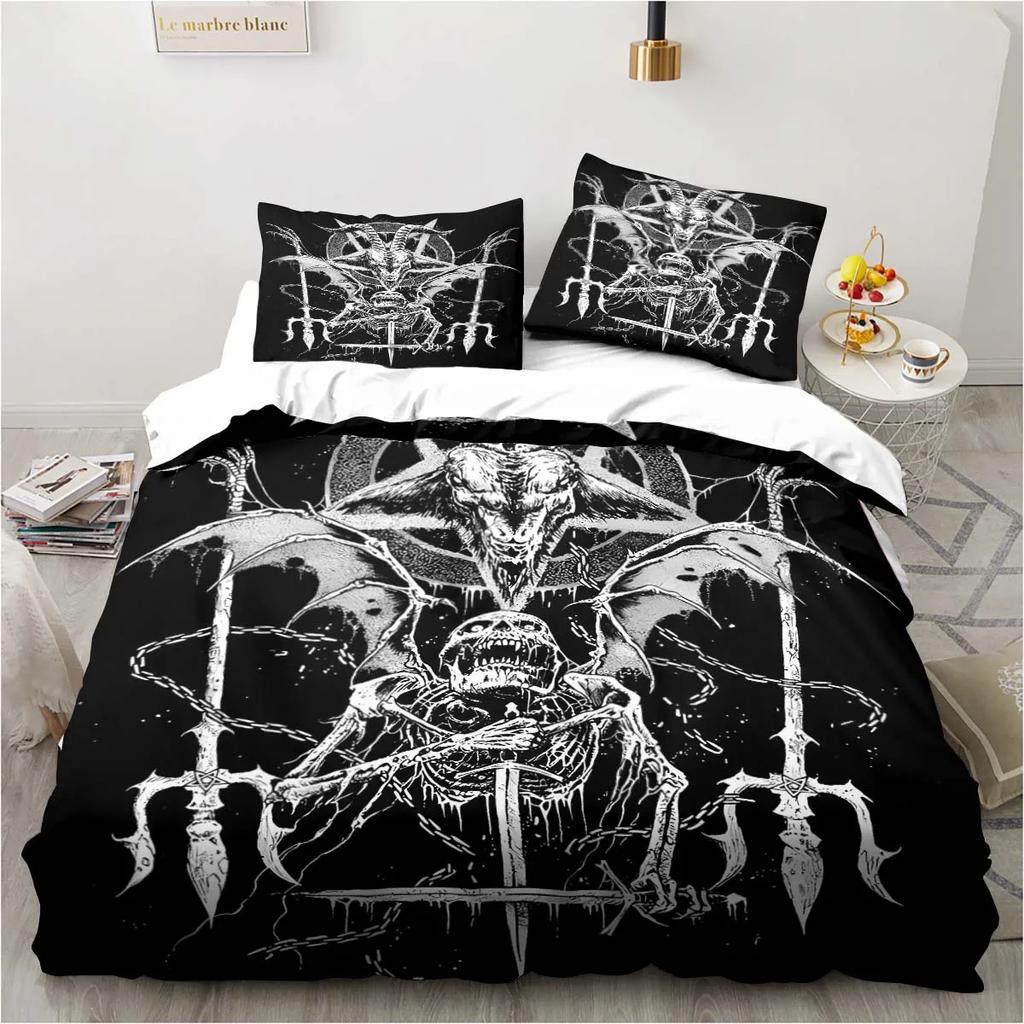 Satanisch Satan Teufel Bettwäsche Set Jungen Mädchen Einzelbett Queen Size Bettbezug Kissenbezug Bett Kinder Erwachsene Mode Heimtextilien