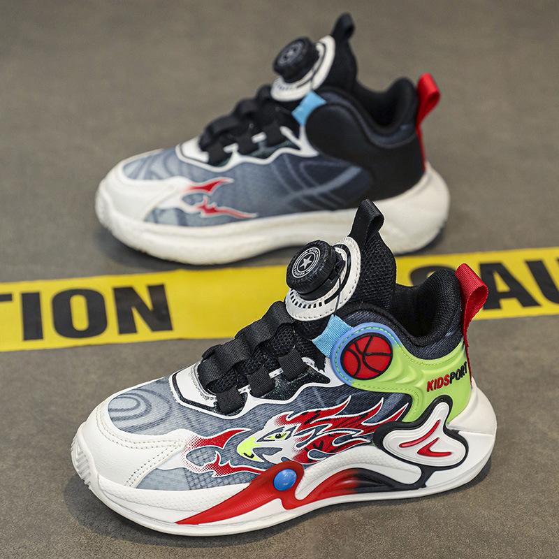 Jungen Sportschuhe, Grundschüler Drehknopf Trainingsschuhe 2025 neue mittelalte und ältere Kinder Basketballschuhe, Jungen c