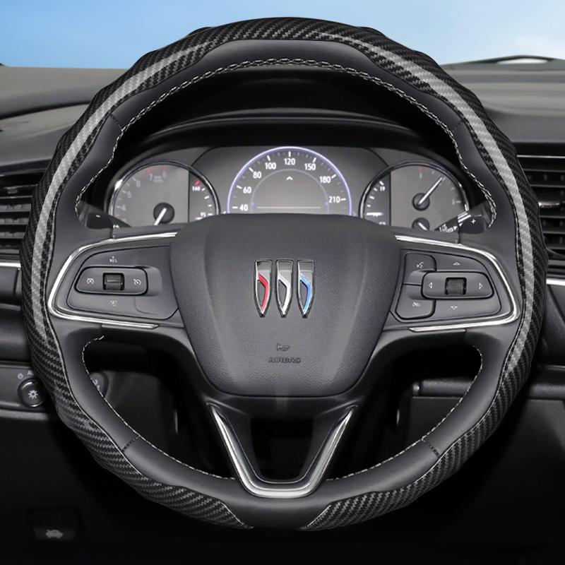 Suitable for Buick Carbon Fiber Texture Steering Wheel Cover Snap-On Wave-Shaped Sporty Design Durable Protective Case Encore Gx Envista Envision