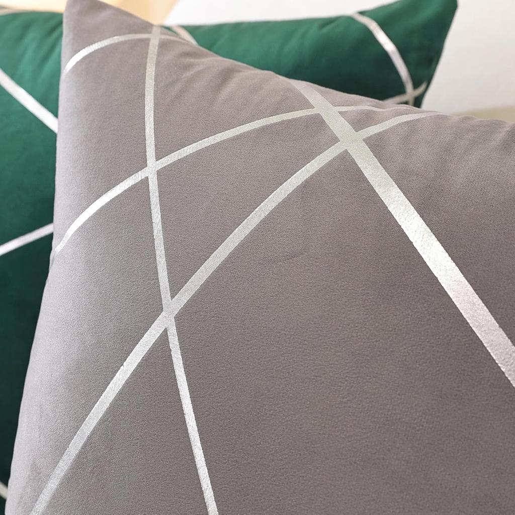 TAOSON Pack of 4,Velvet Cushion Cases Decorative Silver Foil Geometric Lines Pattern Throw Pillow Covers for Modern Homes Couch Sofa Bedroom Living