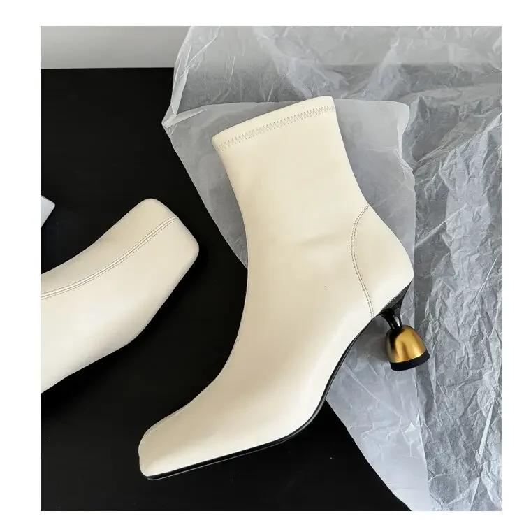 Fashion New Black Brown Irregular Wine Glass Short Boots European American Fashion 6cm High Heels Commuting Shopping Women's Boots 34-43