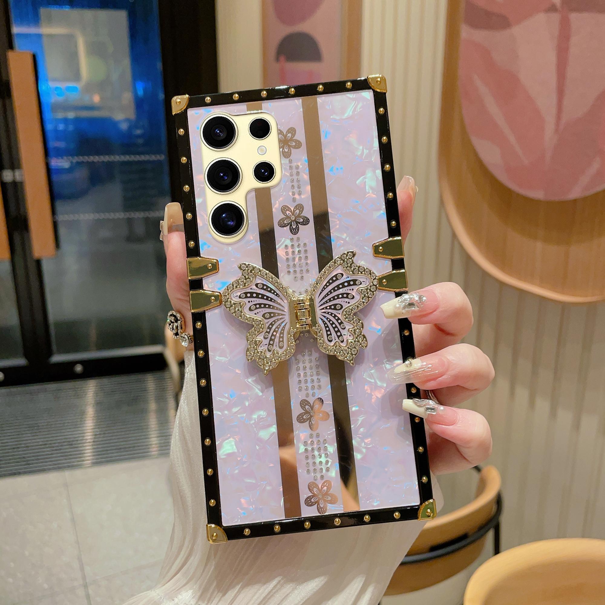 

For Samsung Galaxy S25 Ultra Case TPU+PC Electroplated Butterfly Kickstand Phone Cover Purple