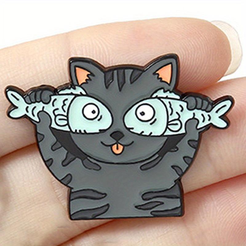 In The Eyes of A Cat There Are Only Fish Funny Brooch Pin Cute Cat Button Collar Pins Badge
