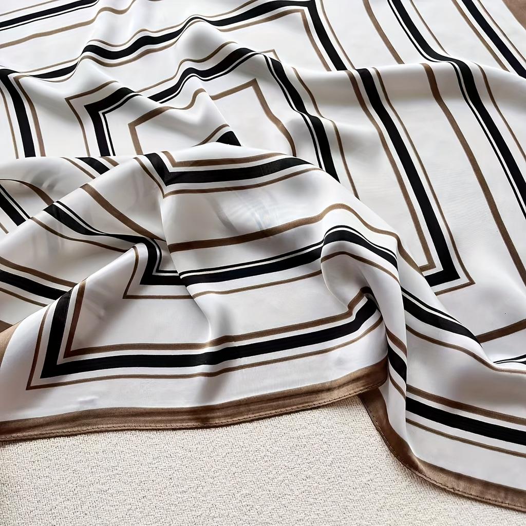 Elegant Geometric Striped Square Scarf for Women Satin Fashion Wraps Neckerchief Female Hair Bands Ribbon Headband Bandana
