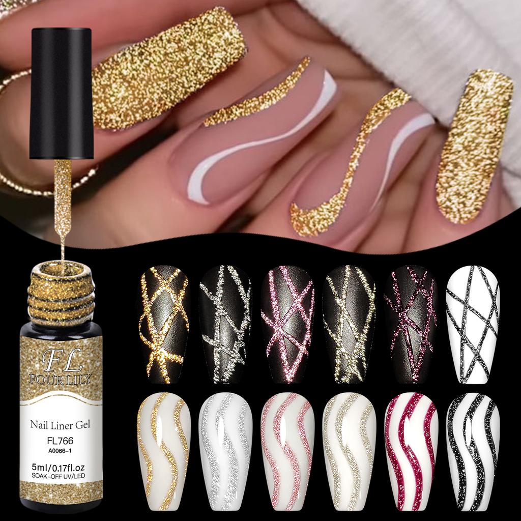 5ml Reflective Glitter Liner Nail Gel Polish Gold Silver Red Sparkling Nail Supplies UV/LED Varnish Painting Gel