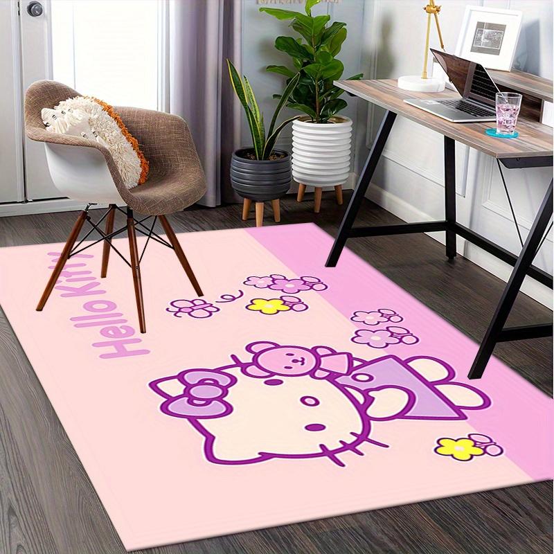 Office Rug Hello Kitty, Flowers Anti-Slip Rug, Machine Washable for Living Room, Bedroom, Office, Multiple Sizes, Bedroom Mat, Decorative Mat, Durable
