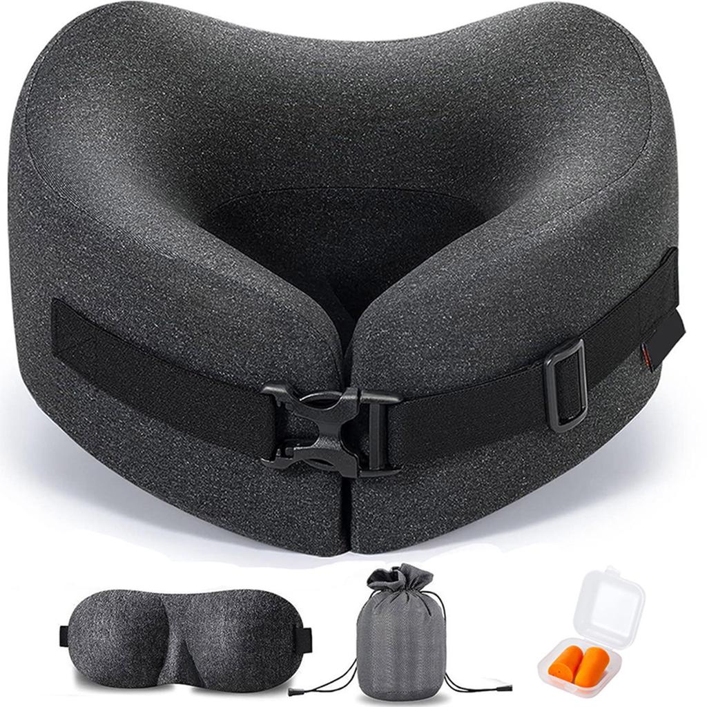 Reisekissen, komprimierbare Nackenkissen aus Memory-Schaum, weicher, kompatibler Nackenstützgurt, Aufbewahrungstasche, geeignet für Reisen, Flüge, Auto, Ruhe- und Schlafnacken.