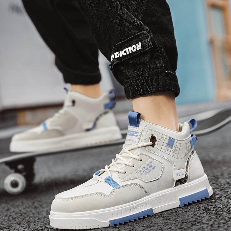 Men's High-top Sneaker Fashion Leather Casual Shoes Lace Up Platform Vulcanize Shoes High Top Skateboard Shoes Zapatillas Hombre