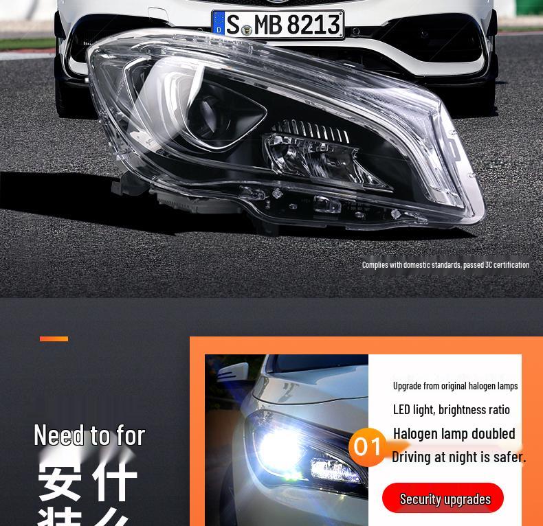 LED Headlight Assembly with Daytime Running Lights for 14-20 CLA, Low/High Configuration, fits CLA200 and others.