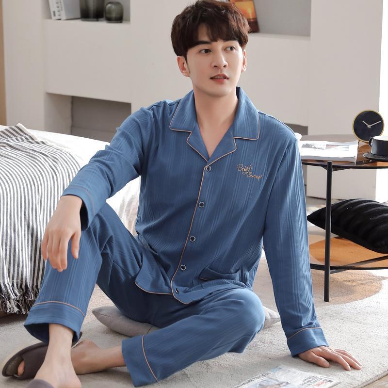 Pajamas Men'S Long-Sleeved Pure Cotton Spring And Autumn Men'S Cotton Loose Large Size Men'S Green, Medium Autumn And Winter Loungewear Set