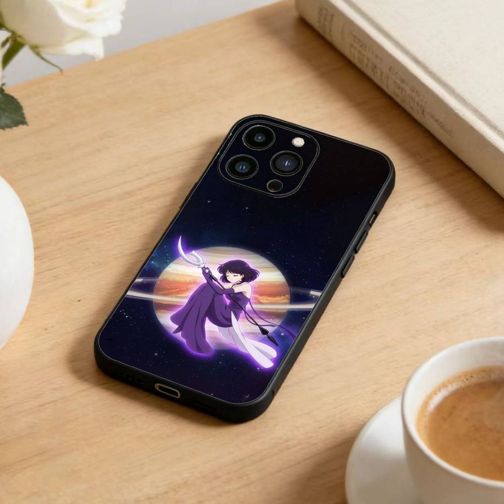 Cartoon E-Sailor M-Moons Phone Case For iPhone17,16,15,14,13,12 Plus,Max Soft Silicone Black Cover