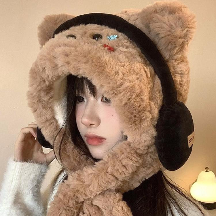 Warm Fleece Liner Earflap Hat All Age Lovely Headphones Plush Bear Hat Outdoor Activity Caps Windproof Thermal Headwear