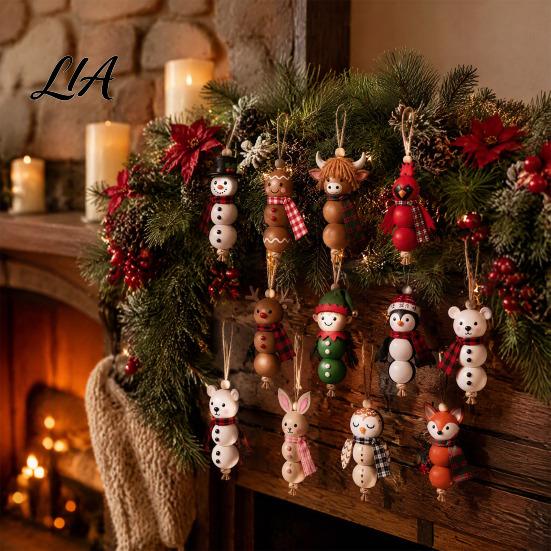 Wooden Bead Craft Kit Christmas Ornament DIY Kit, Make 4 Beaded Pendants, Wood Kits for Holidays Handmade Holiday Hanging Decorations Tree Mantel