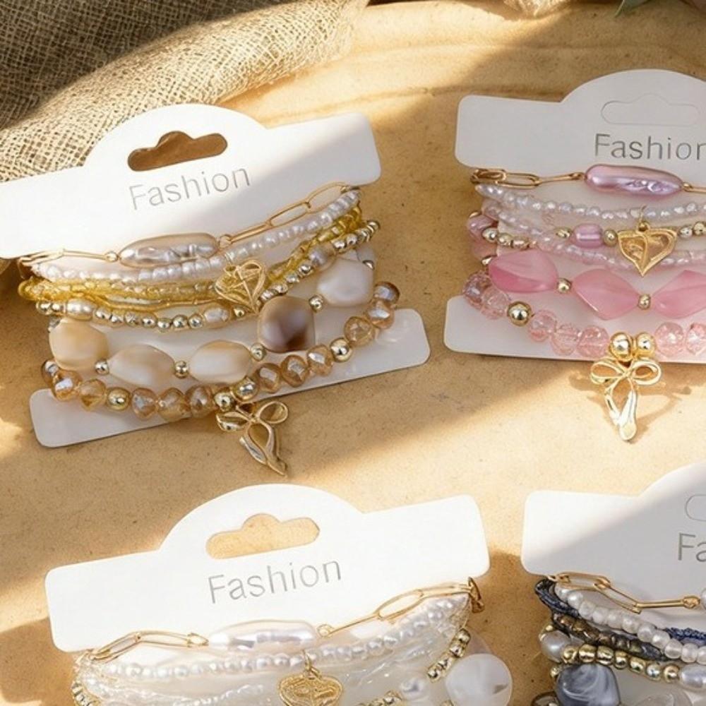 Multi-layer Design Boho Bracelet Imitation Pearl Beaded Chain Bangle Strand Bracelet  Women Jewelry