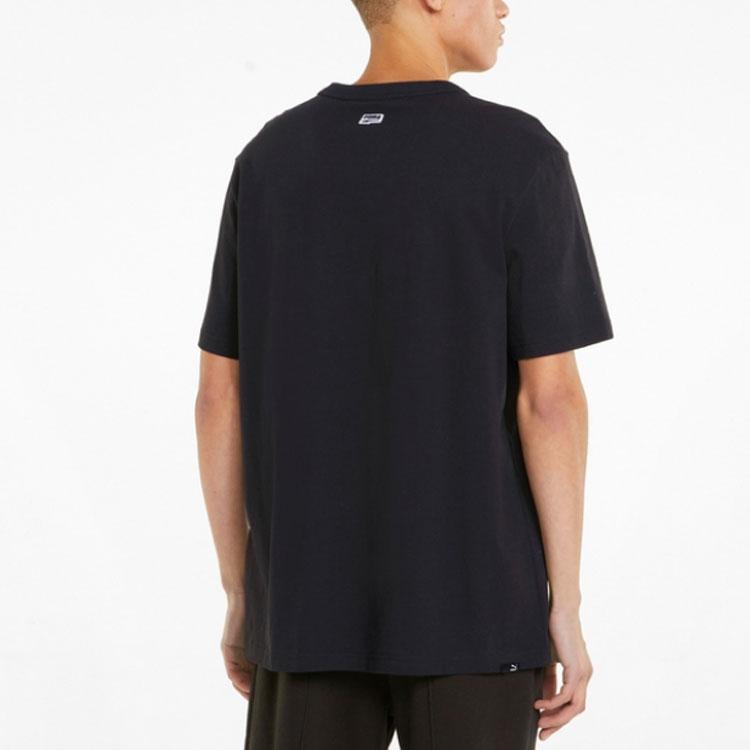 Puma Logo Print Ribbed Round Neck Short Sleeve T-Shirt Unisex Tops Black 535359-51