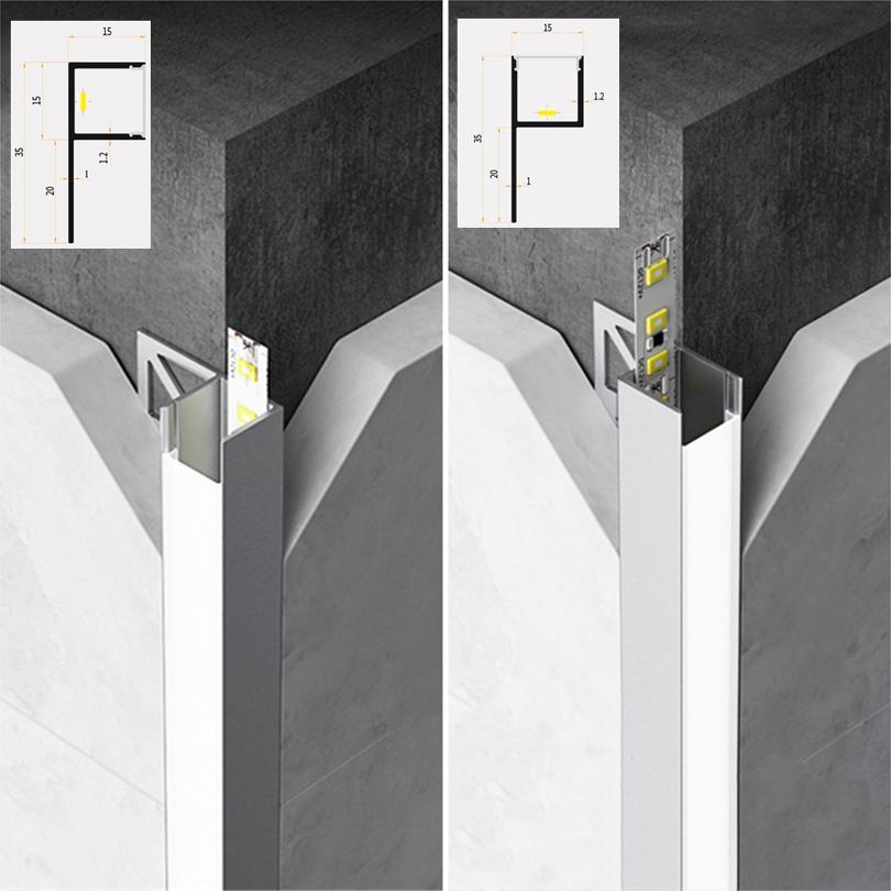 0.5m/1m Wall Corner Edge Closing Lines Decorative Lighting Embedded LED Aluminum Profile For Tiles Wall Panel Hard Bar Lamp