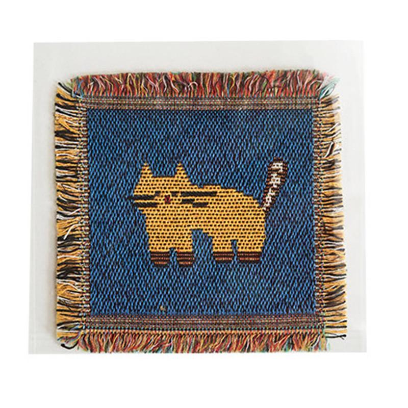 

Boho Woven Coaster - Non-Slip, Heat-Resistant, Hand Washable. Perfect for Tea Mugs & Desks. Fiber Pad for Warm Drinks. синий