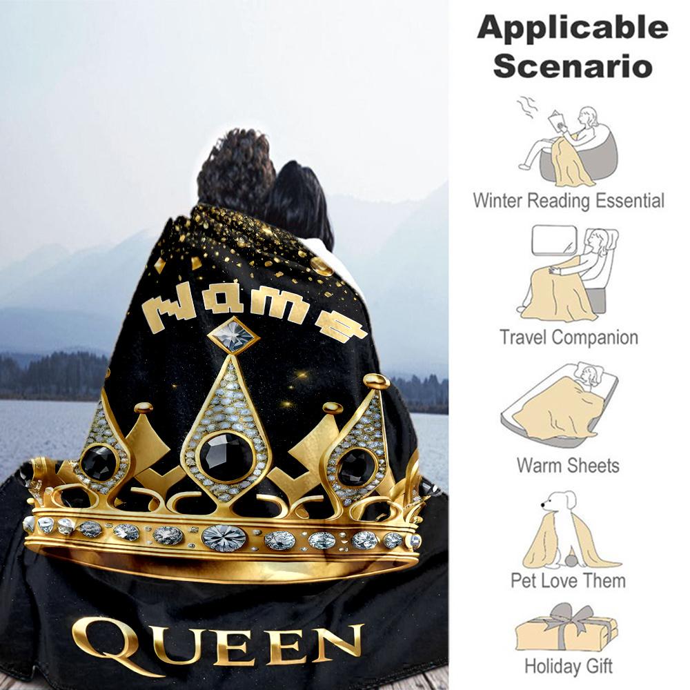 Queen's Crown Personalized Name Blanket Throw Personalized Blanket Warmthful Decor Great for Living Room Sofa Office Nap Ideal for All Seasons